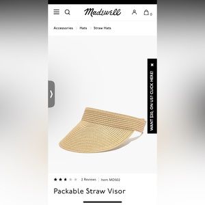 Madewell Packable Straw Visor NWT